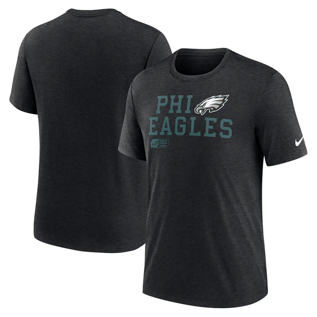 Men's Philadelphia Eagles Black Overlap Lockup Tri-Blend T-Shirt